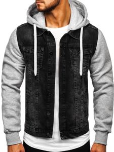 Bolf Herren Jeansjacke mit Kapuze Schwarz  211902