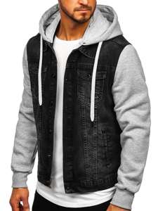 Bolf Herren Jeansjacke mit Kapuze Schwarz  211902