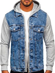 Bolf Herren Jeansjacke mit Kaupze Blau  HY1017