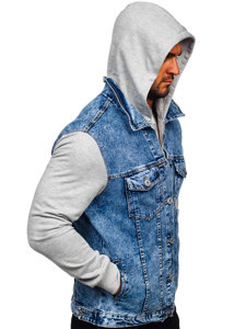 Bolf Herren Jeansjacke mit Kaupze Blau  HY1017