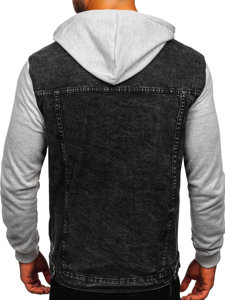 Bolf Herren Jeansjacke mit Kaupze Schwarz  HY1017