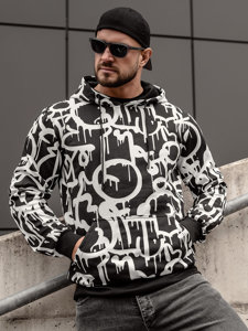 Bolf Herren Kapuzenpullover mit Kängurutsche und Motiv Schwarz-Weiß 8B1152A