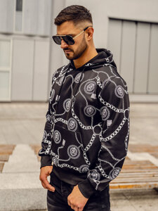 Bolf Herren Kapuzenpullover mit Motiv Schwarz  HM336