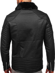 Bolf Herren Kunstleder Jacke Biker mit Teddyfell Schwarz11Z8013