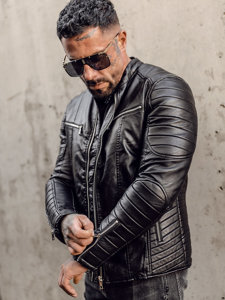 Bolf Herren Kunstleder Jacke Biker mit abnehmbaren Ärmeln Schwarz  11Z8011