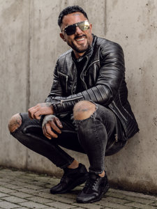 Bolf Herren Kunstleder Jacke Biker mit abnehmbaren Ärmeln Schwarz  11Z8011