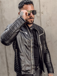 Bolf Herren Kunstleder Jacke Biker mit abnehmbaren Ärmeln Schwarz  11Z8011