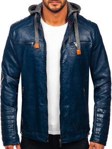 Bolf Herren Kunstleder Jacke Dunkelblau  ex702