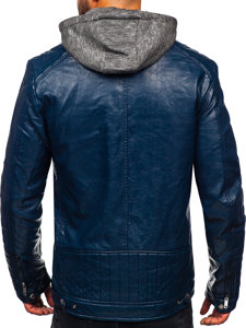 Bolf Herren Kunstleder Jacke Dunkelblau  ex702