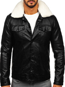 Bolf Herren Kunstleder Winterjacke Schwarz  8830