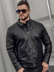 Bolf Herren Kunstlederjacke Biker Warm Gefüttert Schwarz  92531