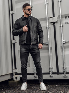 Bolf Herren Kunstlederjacke Biker Warm Gefüttert Schwarz  92531