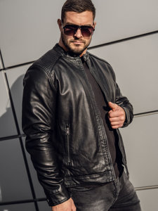 Bolf Herren Kunstlederjacke Biker Warm Gefüttert Schwarz  92532