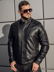 Bolf Herren Kunstlederjacke Biker Warm Gefüttert Schwarz  92532