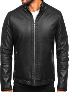 Bolf Herren Kunstlederjacke Biker Warm Gefüttert Schwarz  92535