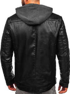 Bolf Herren Kunstlederjacke Biker mit Kapuze Schwarz 11Z8005