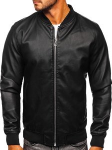 Bolf Herren Kunstlederjacke Bomber Jacke Schwarz  HK05