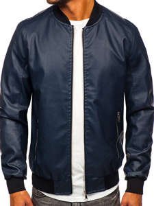 Bolf Herren Kunstlederjacke Bomberjacke Dunkelblau  1147