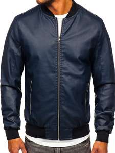 Bolf Herren Kunstlederjacke Bomberjacke Dunkelblau  1147