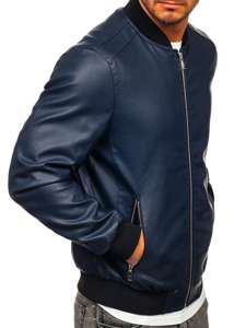 Bolf Herren Kunstlederjacke Bomberjacke Dunkelblau  1147