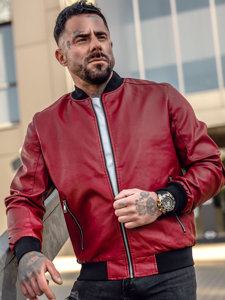 Bolf Herren Kunstlederjacke Bomberjacke Rot 1147A