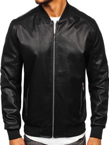 Bolf Herren Kunstlederjacke Bomberjacke Schwarz  1147