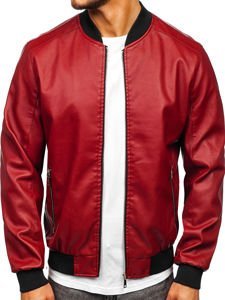 Bolf Herren Kunstlederjacke Bomberjacke Weinrot  1147