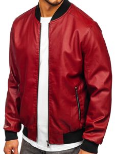 Bolf Herren Kunstlederjacke Bomberjacke Weinrot  1147