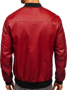 Bolf Herren Kunstlederjacke Bomberjacke Weinrot  1147