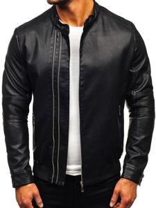 Bolf Herren Kunstlederjacke Schwarz  1073