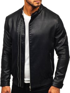 Bolf Herren Kunstlederjacke Schwarz  1073