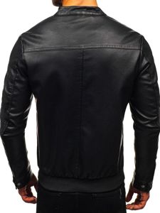 Bolf Herren Kunstlederjacke Schwarz  1073