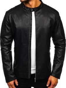 Bolf Herren Kunstlederjacke Schwarz  1108