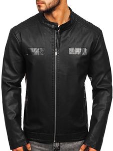 Bolf Herren Kunstlederjacke Schwarz  1122