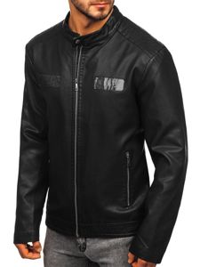 Bolf Herren Kunstlederjacke Schwarz  1122