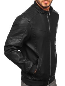 Bolf Herren Kunstlederjacke Schwarz  1123