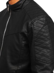 Bolf Herren Kunstlederjacke Schwarz  1123