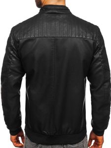 Bolf Herren Kunstlederjacke Schwarz  1123