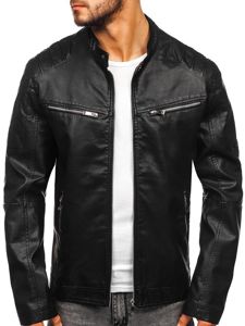 Bolf Herren Kunstlederjacke Schwarz  1129