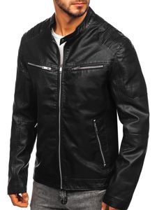 Bolf Herren Kunstlederjacke Schwarz  1129