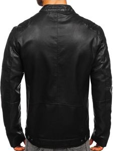 Bolf Herren Kunstlederjacke Schwarz  1129