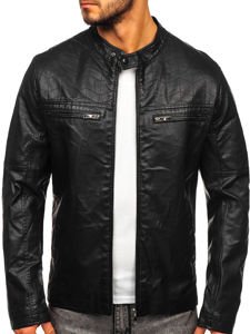 Bolf Herren Kunstlederjacke Schwarz  1130