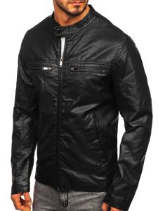 Bolf Herren Kunstlederjacke Schwarz  1130