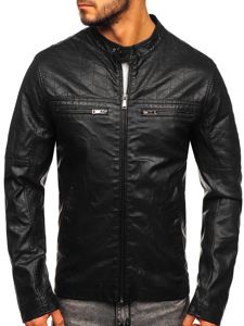 Bolf Herren Kunstlederjacke Schwarz  1130