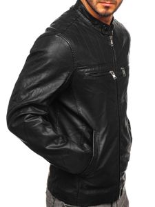 Bolf Herren Kunstlederjacke Schwarz  1130