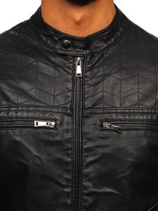 Bolf Herren Kunstlederjacke Schwarz  1130