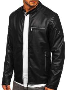 Bolf Herren Kunstlederjacke Schwarz  1151