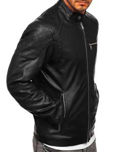 Bolf Herren Kunstlederjacke Schwarz  1151