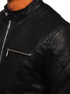 Bolf Herren Kunstlederjacke Schwarz  1151