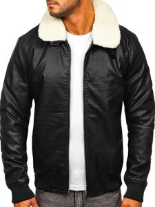 Bolf Herren Kunstlederjacke Schwarz  1178